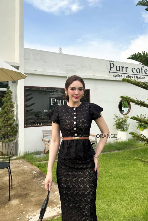 Elegant Lacey Peplum Tops With Skirts Sets